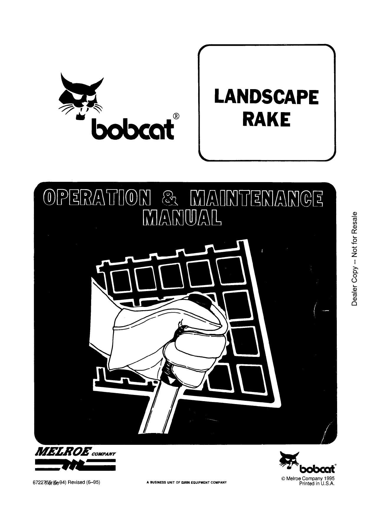 Landscape Rake Attachment Operation & Maintenance Manual Bobcat